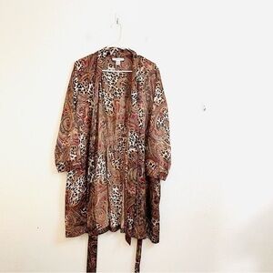 Morgan Taylor Paisley Floral Print Tie Robe M Brown/Black Pockets